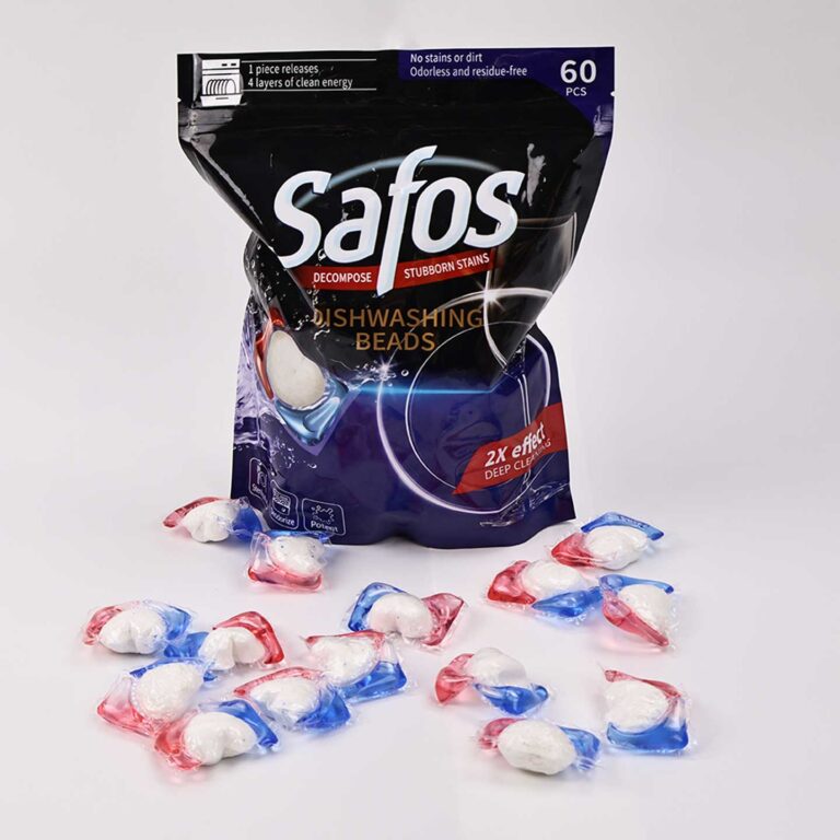 Safos 3-Chamber Multi-Compartment Dishwasher Beads 60Pcs Bag, 2X Concentrated Deep Stain Removal Multi-In-One, Odorless Zero Residue Safe For Baby Tableware Automatic Dishwasher Pods