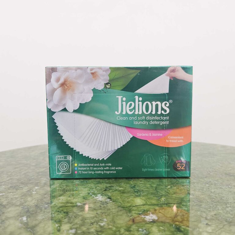 Jielions Gardenia & Jasmine Laundry Detergent Sheets 52-Count Green Box, 8X Powerful Clean Antibacterial Anti-Mite Cold Water Instant Dissolve 72H Long Floral Scent