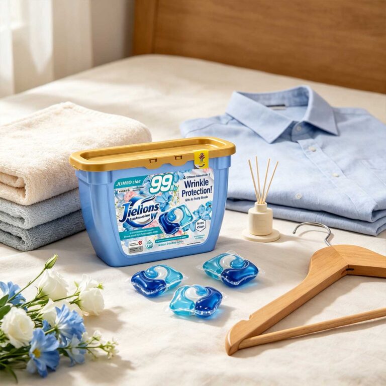 Jielions 3-Chamber Laundry Pods 99 Counts Jumbo Box, Double Deodorizing Wrinkle Protection Long-Lasting Fresh Flower Soap Scent
